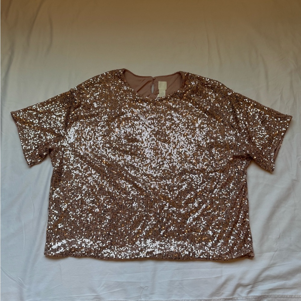 H&M Women's Short Sleeve Sequin Top - Gold